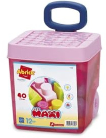 Jouets Ecoiffier - 7828 - Chariot Rose Rolly Briques 40 pièces - Les Maxi - Jeu de Construction pour Enfant - Dès 12 Mois - Fabriqué en France