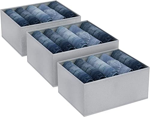 DIMJ Jeans Drawer Organiser, 3 Pack Foldable Storage Box Fabric Wardrobe Organiser Clothes Storage Drawer Dividers for Pants, Shirts, Blanket