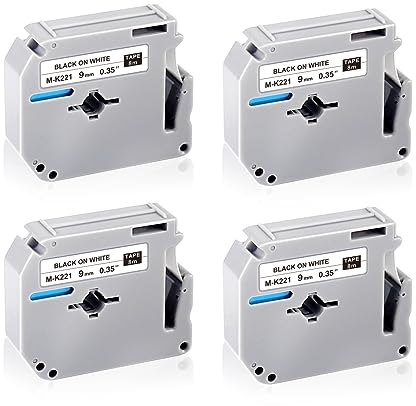 UNOKA M-K221 Kompatibel Brother M Tape 9mm 3/8 White Ersatzrolle für Brother M-K221S MK221 M-K221SBZ, PT-65 Bänder 9mm für P-touch M95 65 60 90 75 55 85 80, Schwarz auf Weiß
