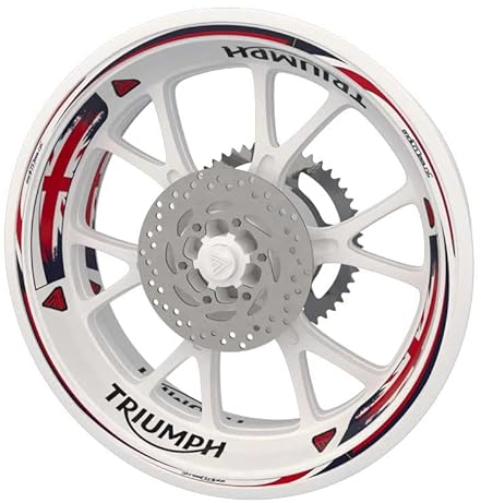 Felgen-Aufkleber-Set für Motorrad, Triumph Premium-Qualität, 2 Räder, englische Flagge, weiße Felgen