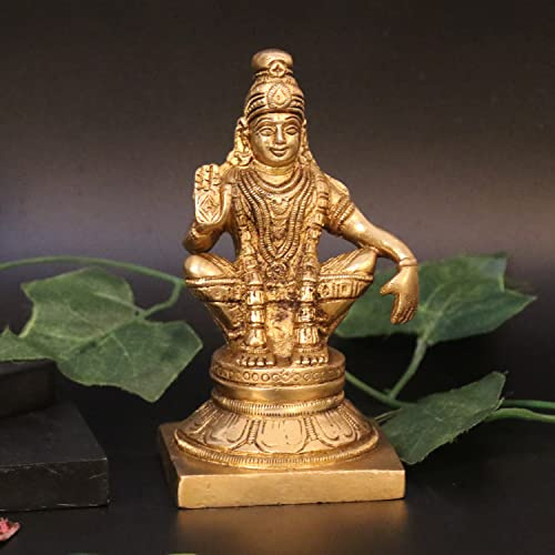 ARTVARKO Brass Lord Ayyappan Ayyappa Sabarimala Swamy Statue Idol Sculpture Blessing for Puja Home Health & Wealth (LxBxH 7x7x13cm)