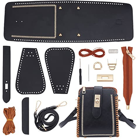 WADORN 17pcs DIY Lederhandwerk Umhängetasche Bastelset, PU Leder Häkeltaschen Herstellungsmaterialien Für Anfänger Handgefertigte Taschen Herstellung Nähzubehör, 18.8×15.8cm