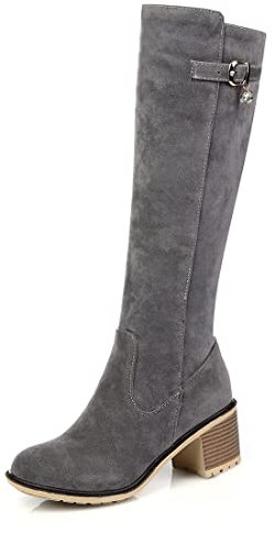 REKALFO Stivali da donna in morbida pelle scamosciata nabuk con zip laterale Stivali casual con tacco alto al ginocchio grigio 36 EU