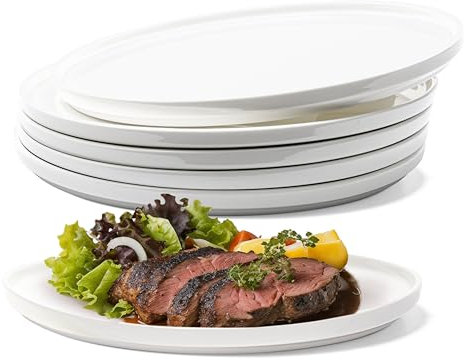 Vikko Set di 6 piatti piani, in porcellana Bone China con bordo rialzato, impilabili, lavabili in lavastoviglie