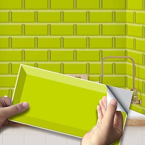 funlife 20X10cm 27Pcs Peel and Stick Transfers Sticker On Tiles, Self-Adhesive Water-Resistant PVC Tile Decals Backsplash for Home Kitchen Decor, Lime Green
