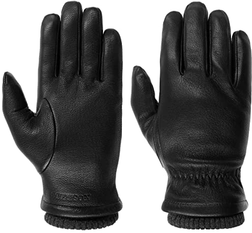 Stetson Uni Goat Nappalederhandschuhe Herren Handmade aus 100% Leder mit wärmeisolierendem Innenfutter und Strickbündchen Herbst Winter schwarz 8 1/2 HS