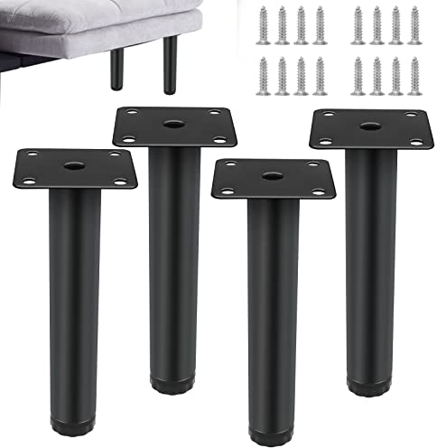 Wkmamo 4 Pcs Pieds de Meubles Noir,10cm/15cm Pieds de Support en Fixation en Métal.Pieds de Meuble en Métal,Ronds Métal Acier Canapé Jambe Table Pieds