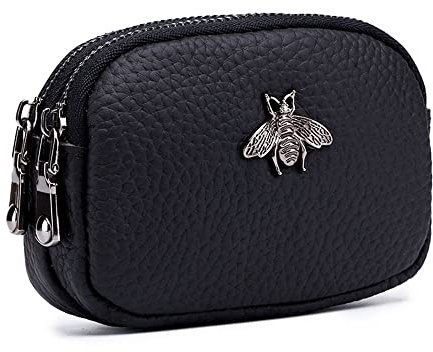 LUMoony Petit Porte-Monnaie Femme avec Compartiment à Pièces Cuir Véritable Porte-Monnaie Double Fermeture à Glissière Abeille Porte-Monnaie PU Cuir Porte-Monnaie Mini Simple