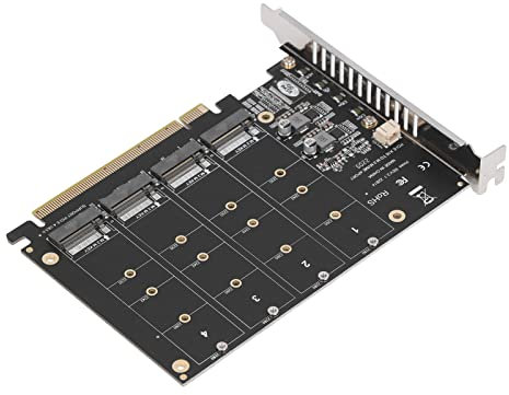 M.2 NVME SSD, 4 Port High Speed 4x32Gbps Voice Changer Mic to PCIE X16 Adapter with Preamp Soft Raid Card Individual LED Indicator for Computers