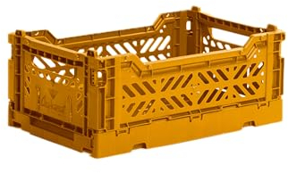 Ay-Kasa der originale faltbare Kunststoff-Aufbewahrungsbehälter, faltbarer Aufbewahrungskorb, stapelbare Kisten, stapelbare Aufbewahrungs Klappbox für Küche, Spielzeug und Büro (Mini, Golden Yelllow)