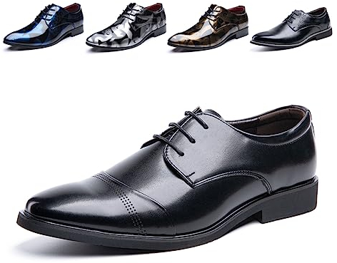 Anzugschuhe Herren Oxford Derby Schuhe Brogues Lederschuhe Hochzeitsschuhe Schnürhalbschuhe Klassischer Business Schnürschuh 1015 Schwarz Größe 40