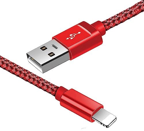 WORLD CONNECTERE iphone Charger Cable 1M/3.3FT Nylon Braided lightning Cable Fast Charging & Sync iphone Charger for iphone 13 12 11 Pro Max 13 12 Mini X XS XR 10 8 8 7 Plus 6 6s 5s 5, (1 Meter, Red)