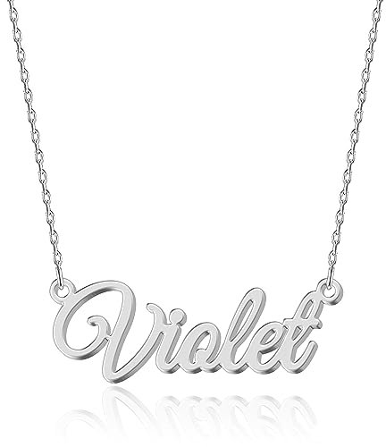 UMAGICBOX Personalized Silver Name Necklace Violet - Customizable Engraved Stainless Steel Pendant for Women - Unique Gift for Birthdays, Anniversaries, Graduations, and Valentine's Day