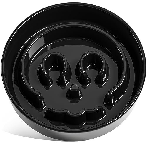 LE TAUCI Hundenapf aus Keramik, Antischlingnapf für Mittelgroße und Kleine Hunde, Langsam Fressen und Spaß für den Hund, Fressnapf mit Rutschfestem Design (Totenkopf Schwarz, M-675 ml)