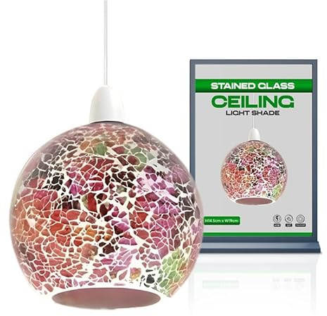 LEDSone Vintage Mosaic Glass Pendant Light Shade Multi Color Flat Tempered Sphere Ceiling Hanging Lamp Fixture for Home, Bedroom, Café, Restaurant Decor Lighting (Style 5)