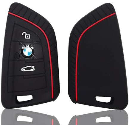 Juttzzei BMW Autoschlüssel Hülle für BMW 1 2 3 5 6 7 Series Active Tourer F21 F45 F46 F48 X1 F48 X3 X4 X5 X6 F15 F85 F15 F16 F86 Schlüsselhülle, Silikon BMW F48 Schlüssel Hülle - 3 Tasten-(Rote Linie)