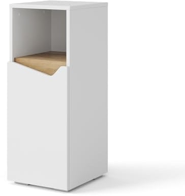 Vicco mobiletto bagno Marelle, Bianco/Rovere artigianale, 30 x 74.5 cm con porta e scomparto aperto
