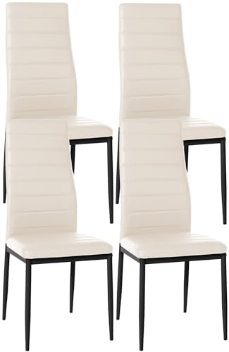 CLP 4er Set Esszimmerstühle Mayfair I Samt- Oder Kunstlederbezug I Gepolsterter Lehnstuhl I Polsterstuhl Mit 4-Fuß Metallgestell, Farbe:Creme, Material:Kunstleder