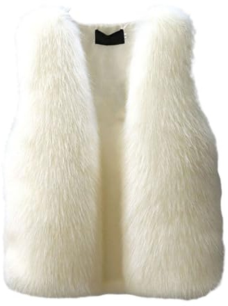 Altsuceser Veste d'hiver en fausse fourrure pour femmes, manteau en fausse fourrure, manteau, veste en fausse fourrure sans manches, écharpe, blanc, 38
