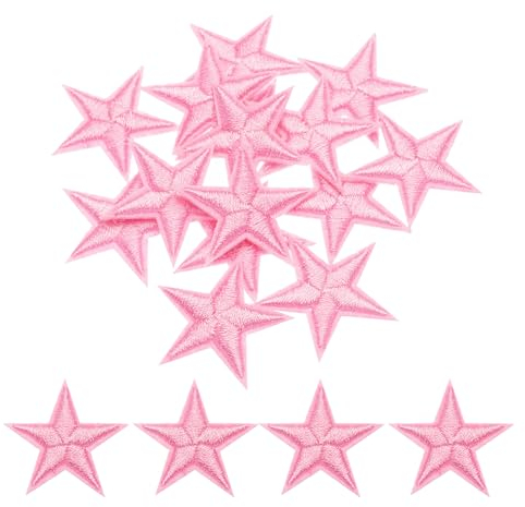 sourcing map Small 5Star Iron on Patches Embroidered Sew Patches Appliques Garment Embellishments for Clothing Repair Backpack Shoes Decoration 2.9x2.9cm/1.14x1.14 Pack of 15 (Pink)