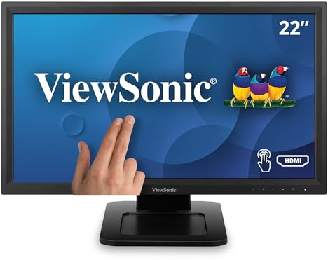 ViewSonic TD2211 22 Inch 1080p Touch Screen Monitor, Single-Point Resistive Touch for Industrial and Commercial Use, Durable 3H Hardness Screen, 100x100 mm VESA Compatible, HDMI, VGA, DVI, USB Hub