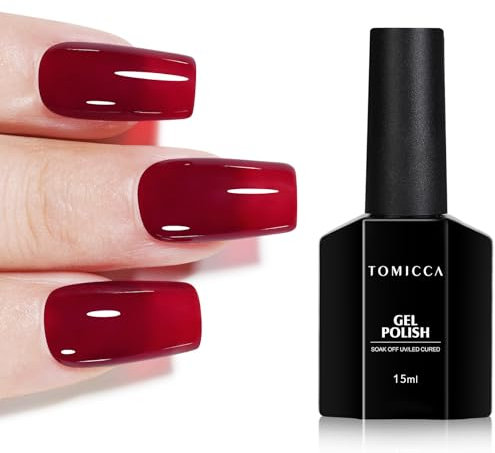 TOMICCA Gelee UV Nagellack, 15ml Rot Tansparent Gel-Nagellack, UV LED Soak Off Manicure Gelee Gel Lacquer Varnish