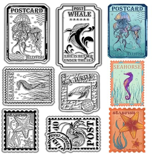 craspire Klare Stempel Mit Meerestieren, Philatelistisch, Ozean, Qualle, Seestern, Schildkröte, Seepferdchen, Muschel, Wiederverwendbar, Retro, Transparente Silikon-Stempelsiegel Für Journaling