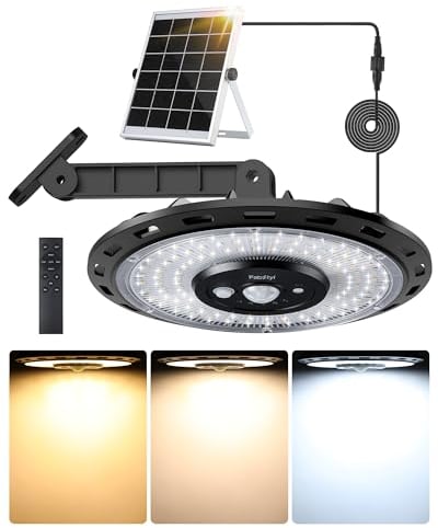 FabStyl Lampe Solaire Interieur Extérieur 3000LM, 5 Modes Détecteur de Mouvement, 3 Températures de Couleur Lumiere Solaire Exterieur 4000mAh Batterie Pour Chemin Jardin Pergola Garage
