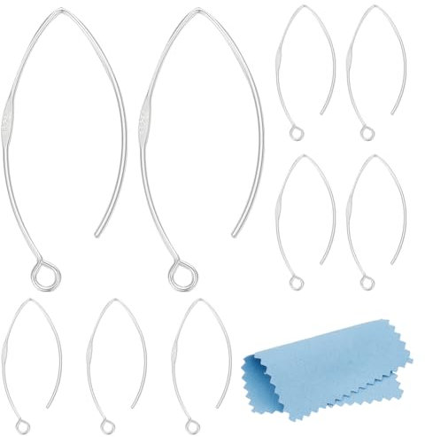 BENECREAT 10Pcs 925 Sterling Silver Earring Hooks, 36mm French Earwire Drop, Marquise Earring Hooks Earwire Connector with S925 Stamp for Earring Jewelry Making