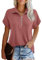 Damen Shirt Kurzarm Sommer Elegant V-Ausschnitt Longshirt Festlich Festival Damen Shirtbluse Gerippter Wasserfall Bluse Pflegeleicht Knitterfreie Casual Blouse Women T-Shirt Drop Shoulder Tshirt