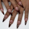 Faux Ongles Long MouyouGlow,Stiletto Noir Dégradé Nude Brun Verlauf Blanc Bling Press on Nails avec Colle à Ongles,Brown Gradient White Fake Nails