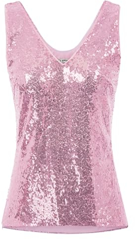 GRACE KARIN Damen Pailletten Tank Top Pailletten verziert Sparkle Trägershirt-Weste Tops Party Bluse L Rosa CL011080-15