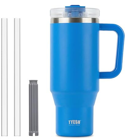Coffee Cup Travel Mug with Handle, 40oz Tumbler with Lockable Lid, Stainless Steel Vacuum Insulated Water Bottle with Straw, Leakproof & Portable Travel Cup for Hot and Cold Drinks (Klein Blue)