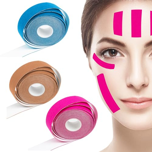 3 Stück Face Lifting Tape, Wrinkle Schminkles, Anti Wrinkle Patches, Lifting Tapes Gesicht Kinesiotapes Myofasziales Gesichtstraffungsband Physio Tape Sport Tape für Straffung der Haut, 2,5 * 500 cm