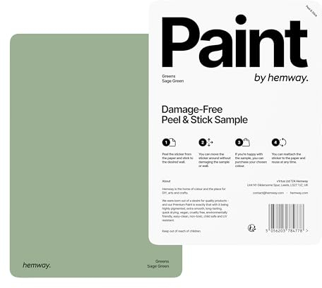Hemway - Peel & Stick Sample for Our Interior Paint - Sage Green | A5 Damage-Free, Accurate Colour Swatch | Test Our Matt Finishes for Interior Decor | Easy to use and eco-friendly