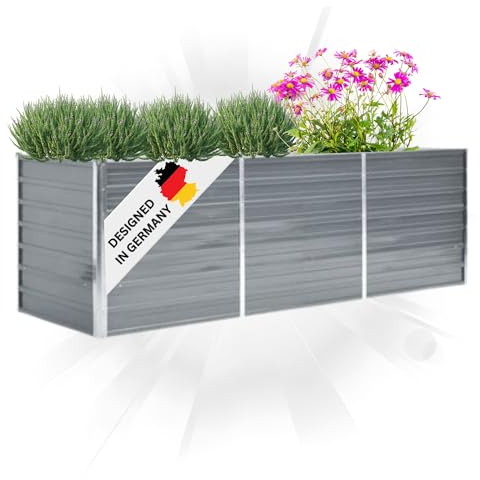 DELUKE® Hochbeet für Garten Oskar Grau | 240x80x77cm | Verzinkter Stahl | Wetterfest | Hochbeet Metall Gartenbeet Kräuterbeet Blumenbeet Beet hoch Frühbeet für Garten Gemüsebeet