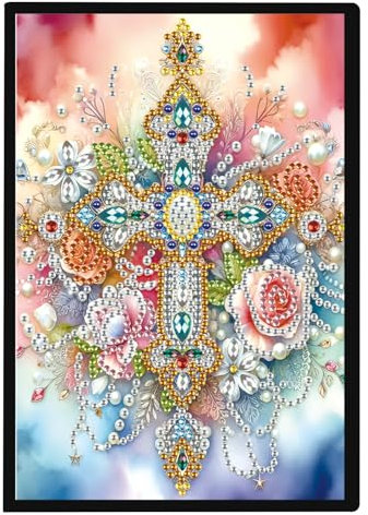 SHEGZHUC 14.5x21cm Diamond Painting Notizbuch A5 Blank Diamant Painting Notizbuch Diamant Malerei Notizbuch Diamond Painting Strass Special Spezialsteine Tagebuch Mädchen Geschenke || Kreuz Jesus