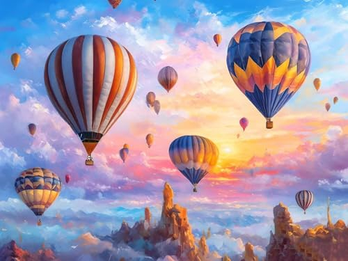 Malen Nach Zahlen Kinder ab 7 8 9 10 Jahre Mädchen, Paint by Numbers Heißluftballon Adult Kinder Anfänger mit Leinwand Pinseln Acrylpigment für Geschenke und Home Haus Deko, Rahmenlos 50x60cm F-777