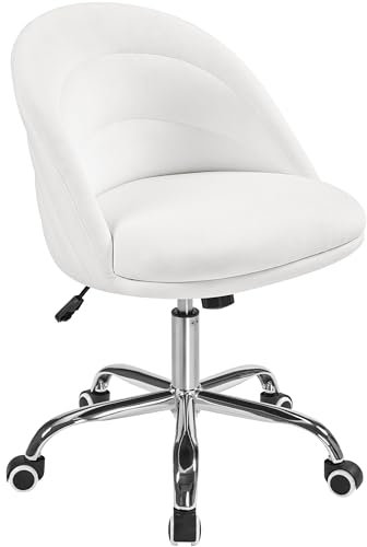 Yaheetech Chaise de Bureau Fauteuil Ergonomique Siège Confort en Hauteur Réglable Rembourrage en Mousse Chaise d'ordinateur pour Bureau Salon Chambre Blanc