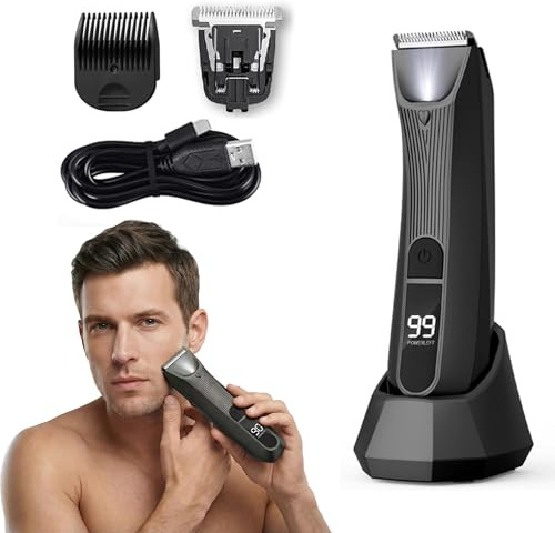 Intimrasierer Mann Elektrisch: Rasierer Herren Intimbereich mit LED-Licht und Anzeige USB Wiederaufladbar Wasserdicht Körperhaartrimmer mit Kammaufsätze für Körper Brust Achseln
