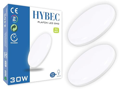HYBEC - Downlight LED Techo Superficie, Plafón Para Cocina y Baño, Lámpara de Techo, 30W (Pack 2)