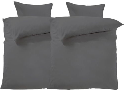 Lavea Bettwäsche 155x220 cm, 4teilig, Anthrazit, Unifarbig,100% Baumwolle - Atmungsaktiv, Nachhaltig, Pflegeleicht, ÖKO-TEX, 2X Ganzjahres Bettwäsche mit Reißverschluss und 2X Kissenbezug 40x80 cm
