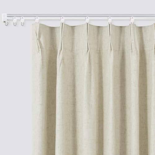 Mrs.Naturall Track Curtains Ceiling Mount for Track System Rail with Hooks,Pinch Pleated Blackout 9FT Floor Length Curtains for Living Room