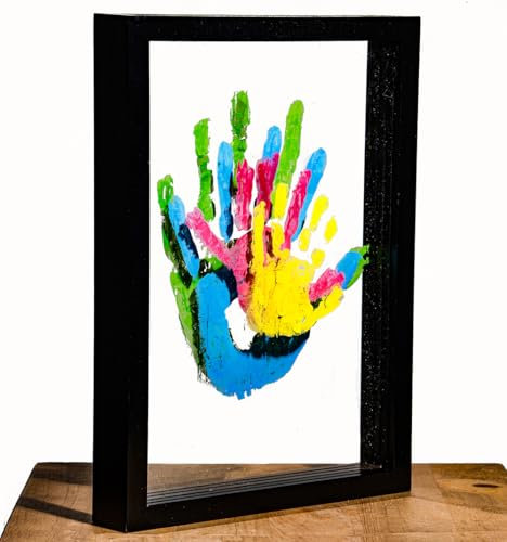 Kit di impronte familiari con cornice include vernici non tossiche-piastre acriliche strumenti per fai da te, perfetto per baby shower nuove mamme e decorazioni domestiche-regalo Emotivo (Nero)