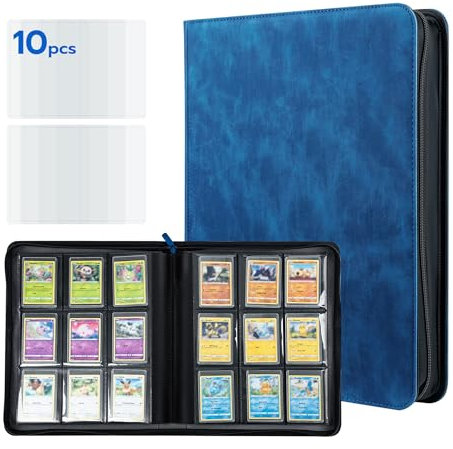 Tolesum Raccoglitore Carte 3x4 Toploader,9 Pagine Può Contenere 216 Carte Album per Collezionabili con 10 Toploader, Libro Porta Carte Adatto per Magic, YuGi Oh, MTG-Blu