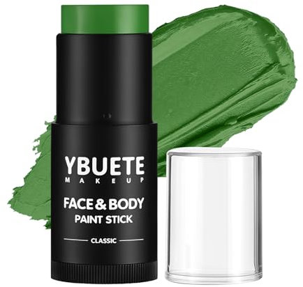 YBUETE Green Face Body Painting Stick, Professional Full-coverage Cream Green Face Paint for St. Patrick's Day Halloween SFX Witch Monster Cosplay Makeup, Washable Body Paint for Adult Carnival