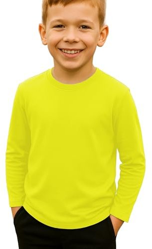 Re Tech UK - Kids Long Sleeve T Shirt for Boys and Girls | Lightweight Crewneck Tee for Layering or Everyday Wear | Plain, Stretchy, Soft Touch Top for School, Play or Lounging (Yellow, 7-8)