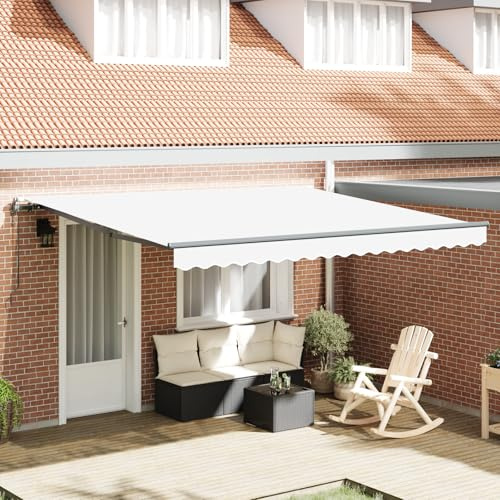 Qnhdfrt Tenda da sole retrattile automatica, bianca, 400 x 300 cm, per balcone e terrazza, in poliestere resistente ai raggi UV, braccio articolato con semplice angolo di inclinazione