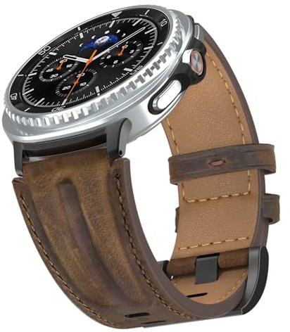 Bouixel Echtlederarmband kompatibel mit Samsung Galaxy Watch 9/8 Armband 40mm 44mm/Galaxy Watch 8 Classic 46mm Herren Frauen, Handgefertigtes Top Grain Leder Band, Breite Robuste Metall-Anschlussband