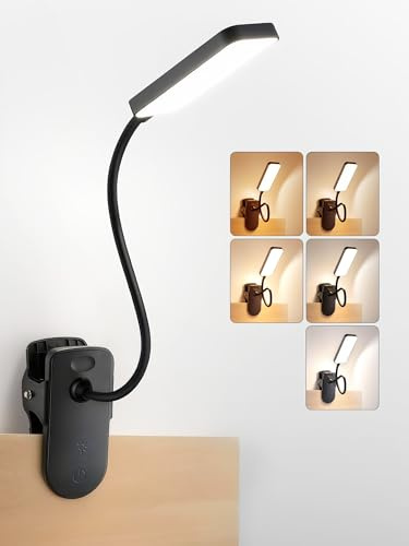 Leselampe Buch Klemme,9 Helligkeit+5 Farben Klemmlampe,450 lm Klemmleuchte | 4000mAh Akku Lampe,48 LED Schreibtischlampe Klemmbar,Aufladbar&Kabellos, Nachttischlampe/Nachtlampe/Stilllicht/Leselicht Bett